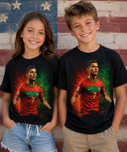Cristiano Ronaldo Portugal #7 Intense Portrait Kids Fan T-Shirt