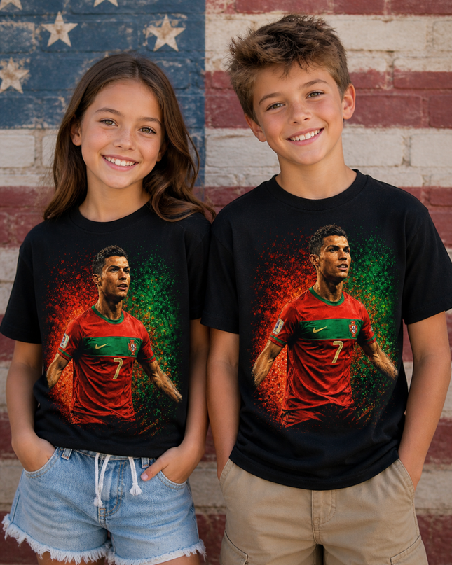 Cristiano Ronaldo Portugal #7 Intense Portrait Kids Fan T-Shirt