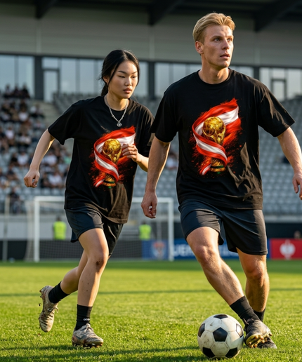 Austria World Cup Trophy Flag Fire Unisex Fan T-Shirt