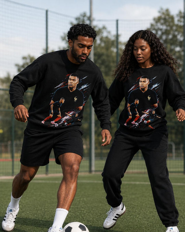 Kylian Mbappé France Black Kit Dynamic Action Unisex Fan Crewneck