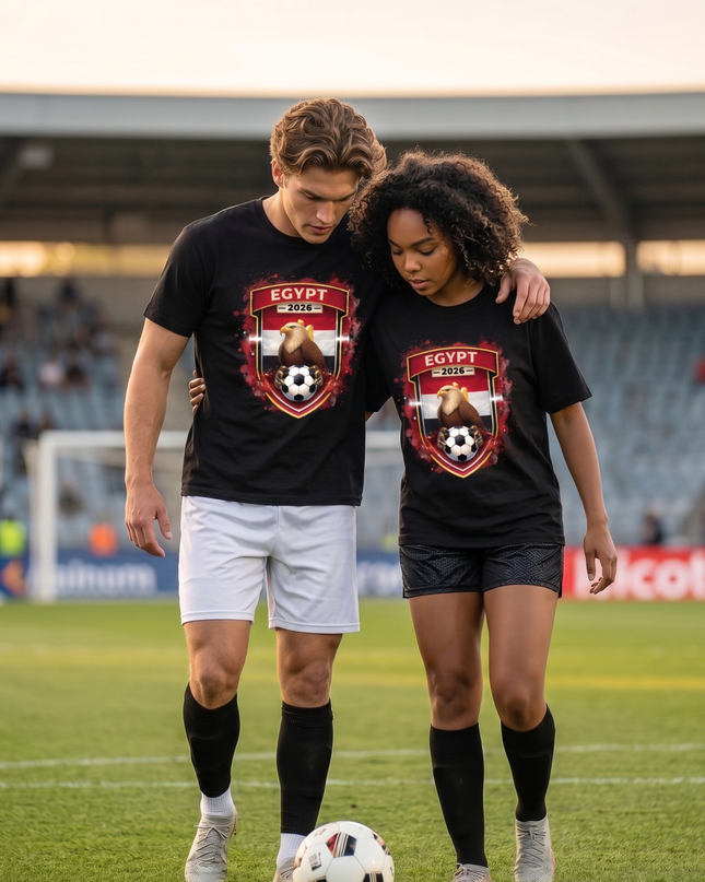 T-shirt Unisexe Fan de la Coupe du Monde de Football 2026 Égypte Aigle Blason