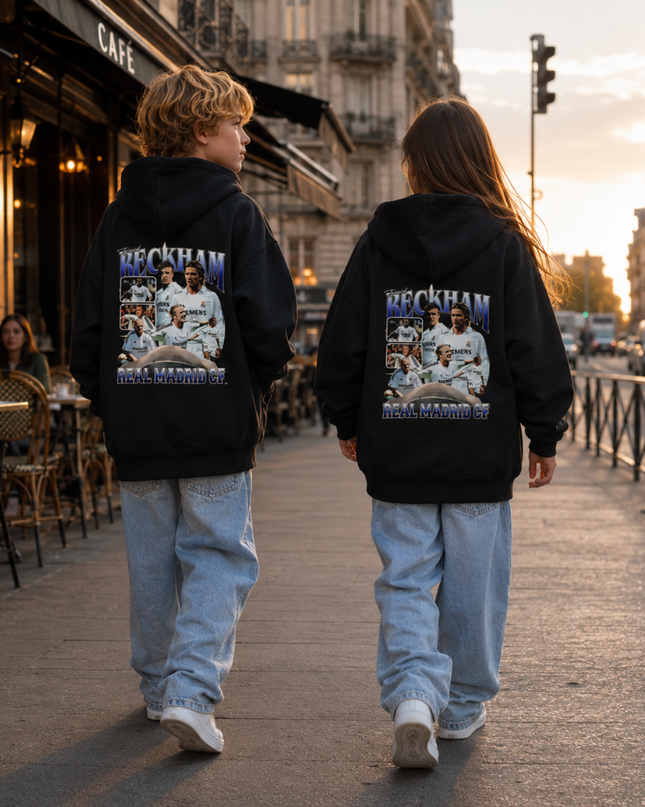 David Beckham Real Madrid CF Vintage Bootleg Kids Fan Hoodie
