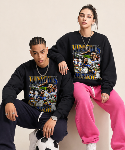 Vinícius Junior Real Madrid Champions Vintage Collage Unisex Fan Crewneck