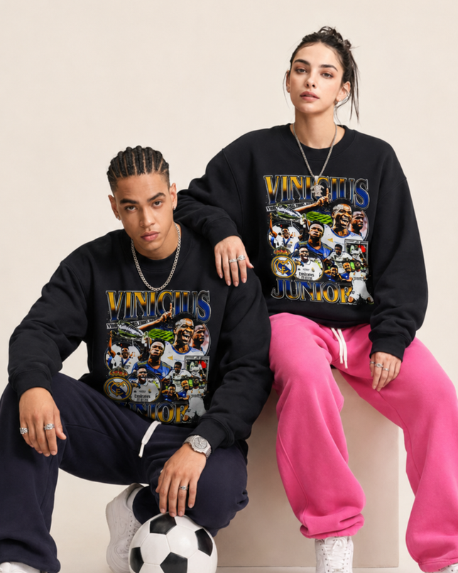 Vinícius Junior Real Madrid Champions Vintage Collage Unisex Fan Crewneck