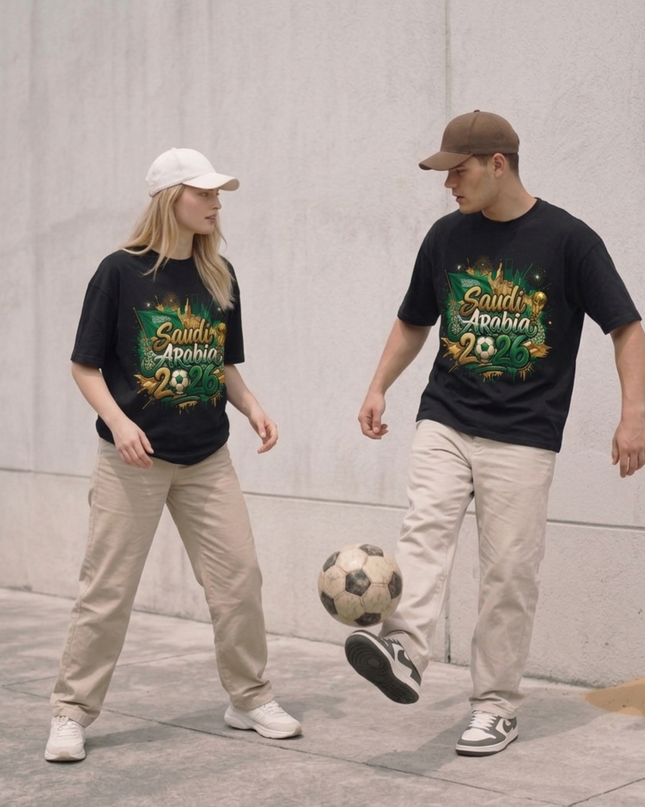 T-shirt unisexe Coupe du Monde de Football 2026 Arabie Saoudite Graffiti Fiesta pour fans