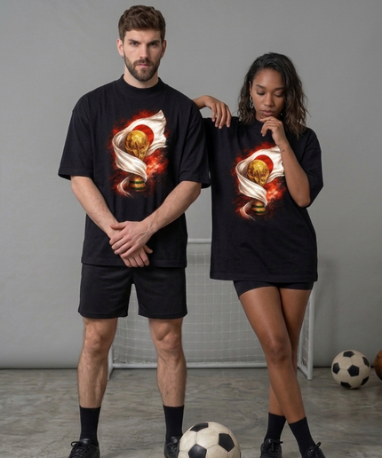 Japan World Cup Trophy & Rising Sun Flag Fire Unisex Fan T-Shirt