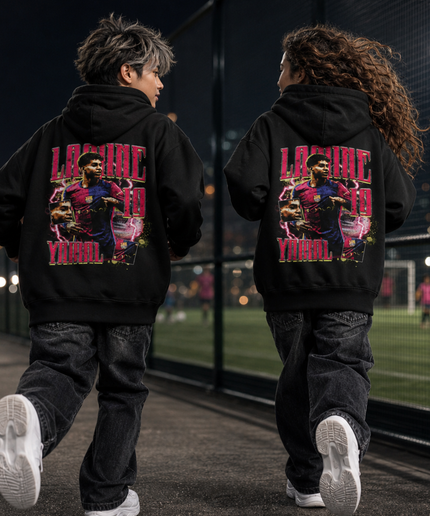 Lamine Yamal #19 Barcelona Pink Lightning Bootleg Kids Fan Hoodie