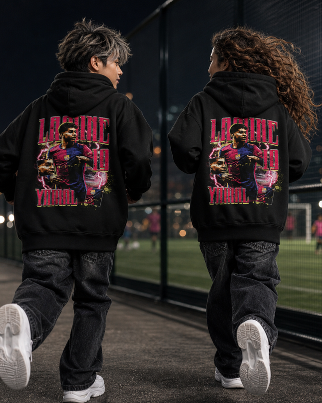 Lamine Yamal #19 Barcelona Pink Lightning Bootleg Kids Fan Hoodie