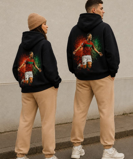 Hoodie de fan adulte Cristiano Ronaldo #7 Portugal, motif cri de célébration, éclaboussures de peinture artistique