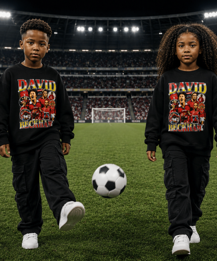 David Beckham Manchester United Rouge Or Rétro Bootleg Multi-Pose Collage Enfant Fan Ras-du-cou