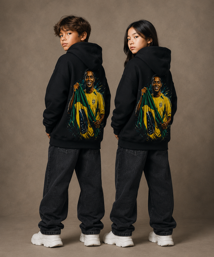 Ronaldinho Brazil Flag Celebration Kids Fan Hoodie