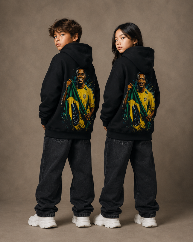 Ronaldinho Brazil Flag Celebration Kids Fan Hoodie