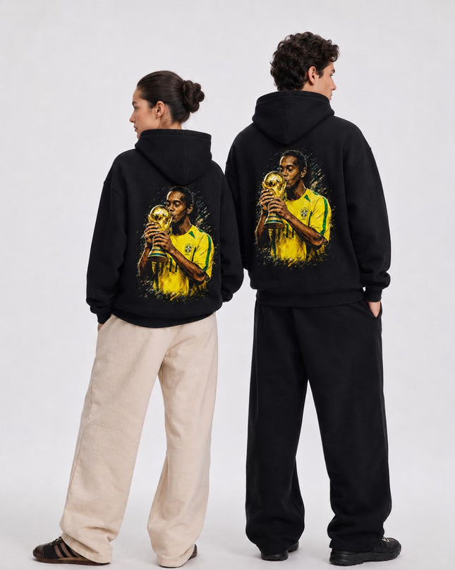 Ronaldinho #11 Brazil World Cup Trophy Kiss Artistic Portrait Adult Fan Hoodie