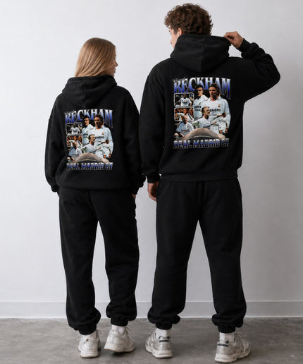 Sweat à capuche adulte David Beckham Real Madrid CF, bleu vintage, modèle Arch