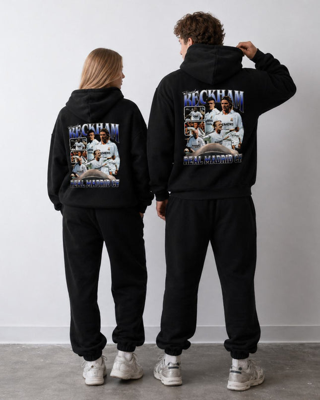 David Beckham Real Madrid CF Vintage Blue Arch Adult Fan Hoodie